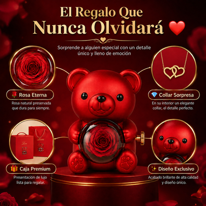 🌹 Rosa Bear™ | Rosa Eterna con Collar Sorpresa
